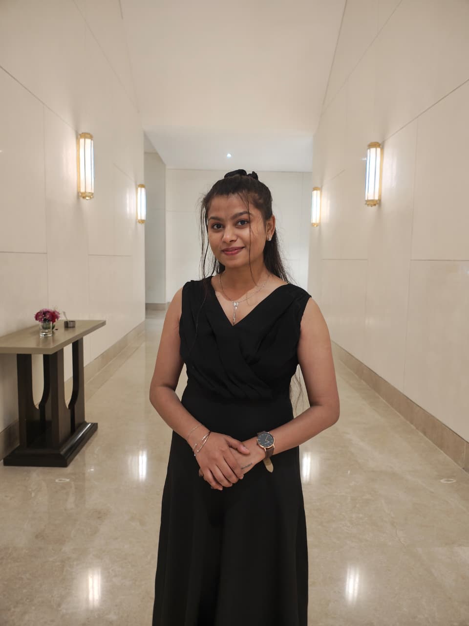 Black dress in hallway